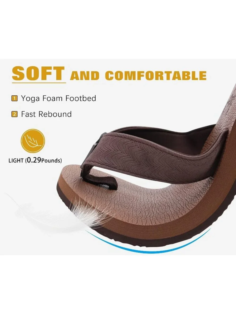 Men's Coffee Brown Yoga Mat Flip Flops Slip On Indoor Outdoor Sandal Slipper